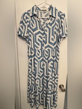 indigo soul Blue & White Geometric Maxi Dress